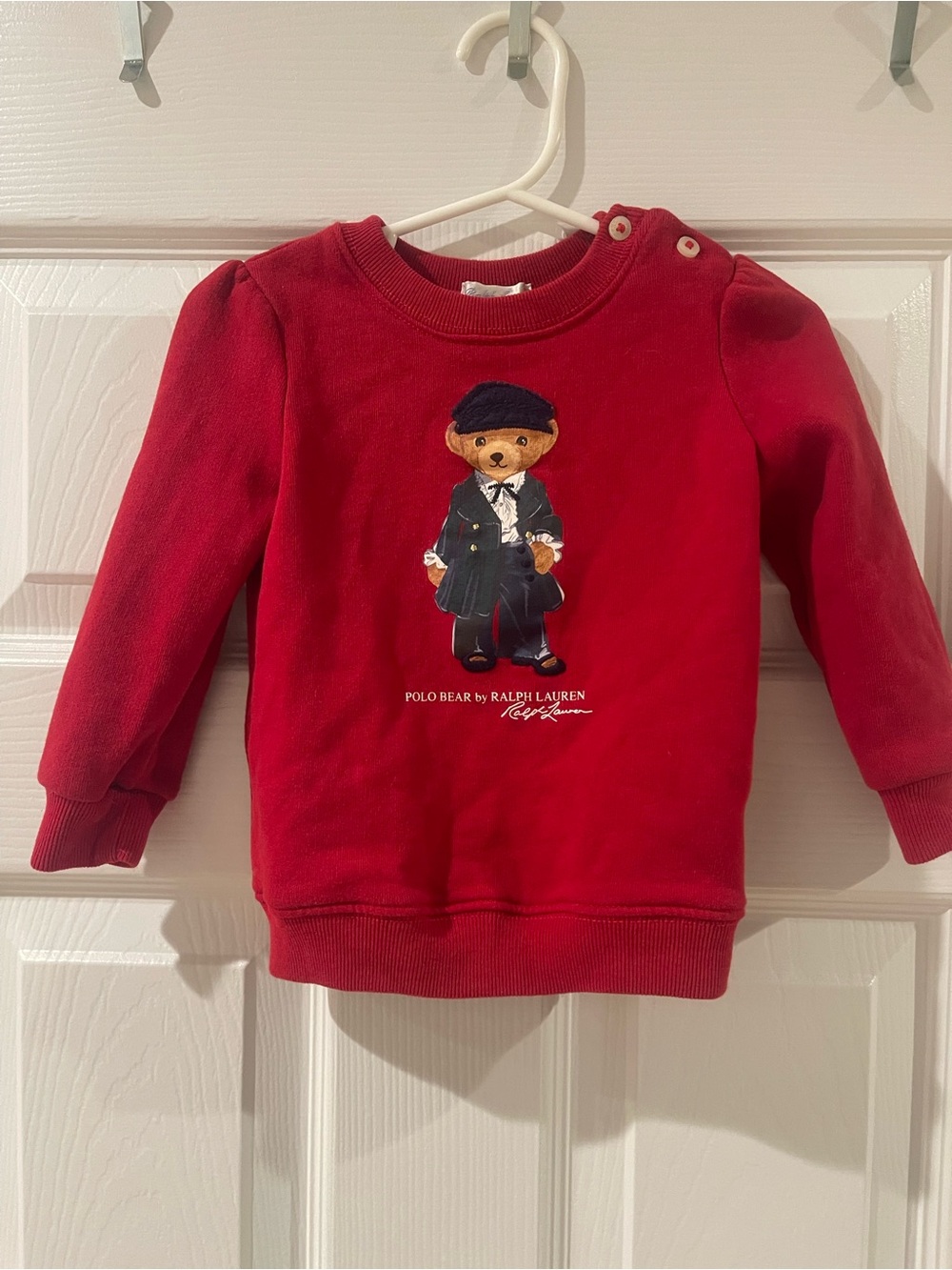 Polo Ralph Lauren Sweatshirt Baby 18M Red Bear Preppy Retro Classic Puff Sleeve